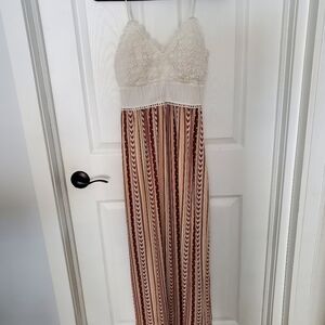 Cream and Brown Maxi Dress